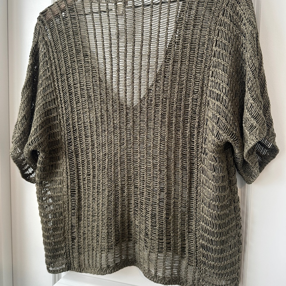 Chico's Khaki Open-Knit V-Neck Sweater